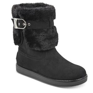 G by Guess Black Faux Fur Cuff Ankle Boots